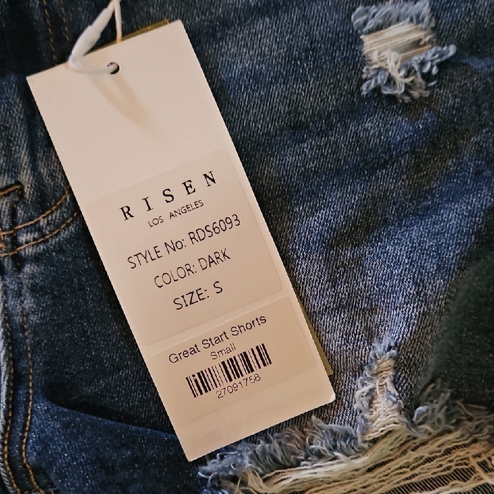 Risen Jeans Women's Dark Blue Distressed Denim Shorts - Picture 4 of 6
